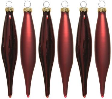 Decoris kerstbal pegels - 6x - donkerrood - D15 cm - glas - kersthangers - ijspegels