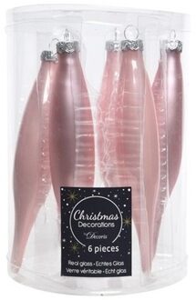 Decoris kerstbal pegels - 6x - lichtroze - D15 cm - glas - kersthangers - ijspegels