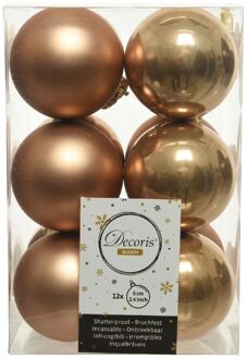 Decoris kerstbal plc d6cm camel 12st Bruin