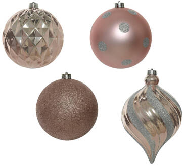 Decoris Kerstbal plc d8 cm poederroze 6st kerst