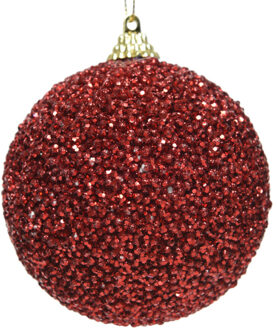Decoris Kerstbal - rood - glitter - D8 cm - kunststof - onbreekbaar - kerstversiering