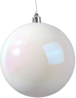 Decoris Kerstbal - wit parelmoer - groot - 14 cm - kunststof - glans