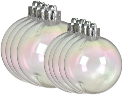 Decoris Kerstballen - 10x st - transparant parelmoer - 8 en 10 cm - kunststof - kerstversiering