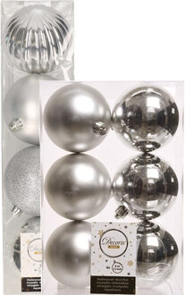 Decoris kerstballen 10x stuks zilver 8-10 cm kunststof - Kerstbal Zilverkleurig