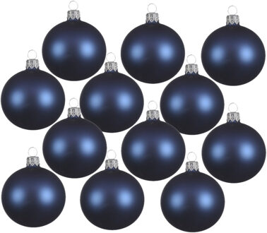Decoris kerstballen - 12x - donkerblauw - 8 cm - glas - mat - velvet - kerstversiering