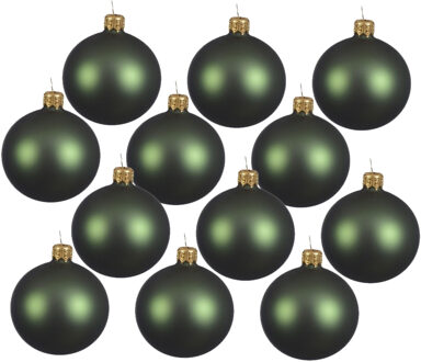Decoris kerstballen - 12x - donkergroen - 8 cm - glas - mat - velvet - kerstversiering
