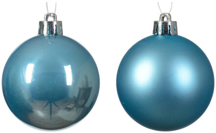 Decoris kerstballen - 12x - kunststof - ijs blauw - 6 cm Lichtblauw