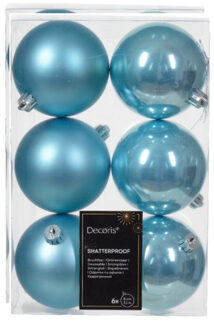 Decoris kerstballen - 12x - kunststof - ijsblauw - 8 cm