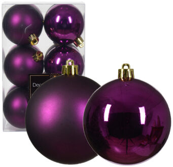 Decoris kerstballen - 12x - kunststof - paars - 6 cm