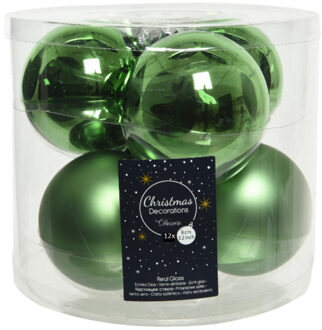 Decoris Kerstballen - 12x st - groen - 8 cm - glas - kerstversiering