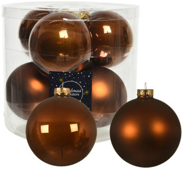 Decoris kerstballen - 12x st - kaneel bruin - D10 cm - glas - kerstversiering
