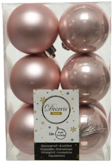 Decoris kerstballen - 12x st - lichtroze - 6 cm - kunststof - kerstversiering