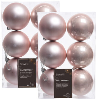 Decoris Kerstballen - 12x st - lichtroze - D8 cm - kunststof