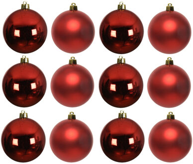 Decoris Kerstballen - 12x st - rood - D8 cm - kunststof - kerstversiering