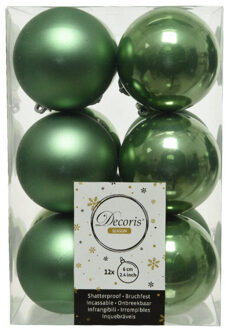 Decoris Kerstballen - 12x st - salie groen - mat en glans - 6 cm - kunststof - Onbreekbare plastic kerstball