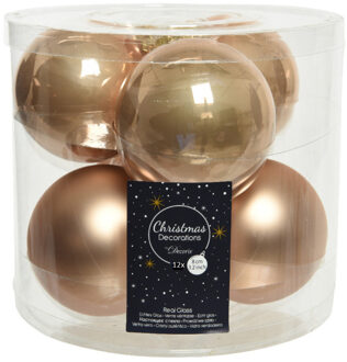 Decoris Kerstballen - 12x st - toffee bruin - 8 cm - glas - kerstversiering