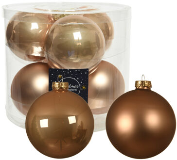 Decoris kerstballen - 12x st - toffee bruin - D10 cm - glas - kerstversiering