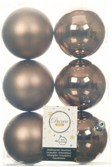 Decoris Kerstballen - 12x st - walnoot bruin - D8 cm - kunststof - kerstversiering