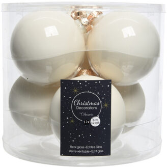 Decoris Kerstballen - 12x st - wol wit - 8 cm - glas - kerstversiering