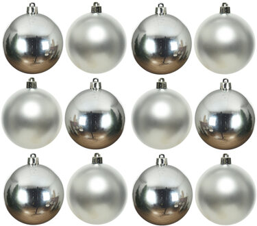 Decoris Kerstballen - 12x st - zilver - 10 cm - kunststof - kerstversiering
