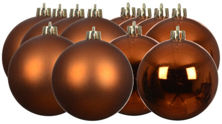 Decoris kerstballen - 12x stuks - 6 cm - koper/cognac bruin - kunststof