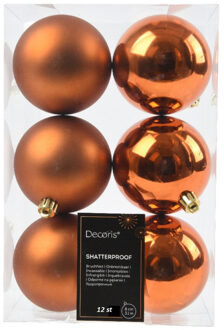 Decoris kerstballen - 12x stuks - 8 cm - koper/cognac bruin - kunststof