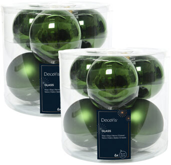 Decoris Kerstballen - 12x stuks - donkergroen - glas - 8 cm