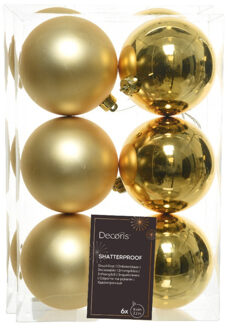 Decoris Kerstballen - 12x stuks - goud - kunststof mat/glans - 8 cm