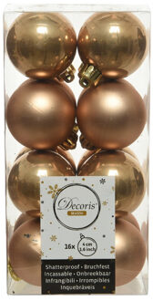 Decoris Kerstballen - 16x st - camel bruin - D4 cm - kunststof - mat/glans - kerstversiering