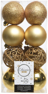 Decoris Kerstballen - 16x st - goud - D6 cm - kunststof - kerstversiering Goudkleurig