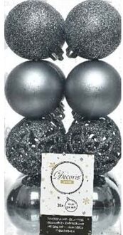 Decoris Kerstballen - 16x st - grijs/blauw - D6 cm - kunststof - kerstversiering