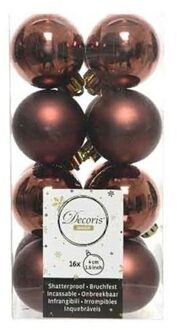 Decoris Kerstballen - 16x st - mahonie bruin - D4 cm - kunststof - Kerstbal