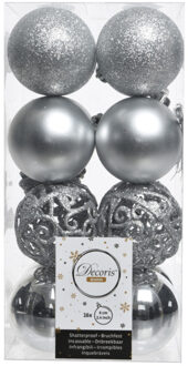 Decoris Kerstballen - 16x st - zilver - D6 cm - kunststof - Kerstbal Zilverkleurig