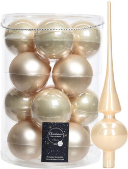 Decoris kerstballen 16x stuks 8 cm incl. piek glans champagne - glas - Kerstbal Champagnekleurig