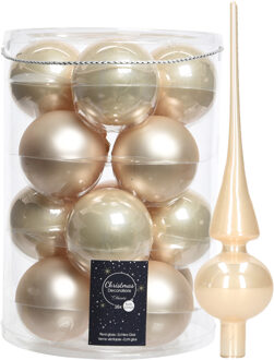 Decoris kerstballen 16x stuks 8 cm incl. piek glans champagne - glas