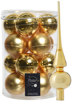 Decoris kerstballen 16x stuks 8 cm incl. piek glans goud - glas - Kerstbal Goudkleurig