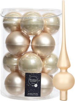 Decoris kerstballen 16x stuks 8 cm incl. piek mat champagne - glas - Kerstbal Champagnekleurig