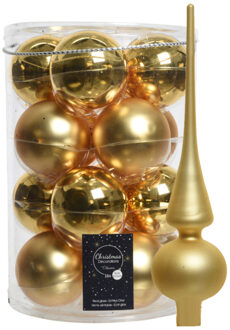 Decoris kerstballen 16x stuks 8 cm incl. piek mat goud - glas - Kerstbal Goudkleurig