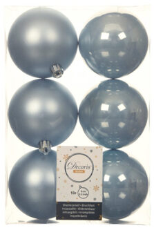 Decoris Kerstballen - 18x st - lichtblauw - D8 cm - kunststof - kerstversiering