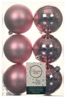 Decoris Kerstballen - 18x st - lippenstift roze - D8 cm - kunststof - kerstversiering