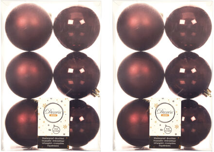 Decoris Kerstballen - 18x st - mahonie bruin - D8 cm - kunststof - kerstversiering