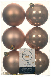 Decoris Kerstballen - 18x st - toffee bruin - D8 cm - kunststof - kerstversiering
