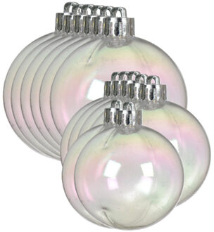 Decoris Kerstballen - 18x st - transparant parelmoer - 6 en 8 cm - kunststof - kerstversiering