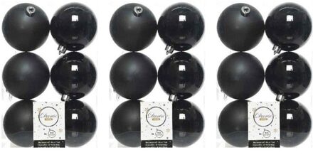 Decoris kerstballen - 18x st - zwart - 8 cm - kunststof - mat en glans - kerstversiering