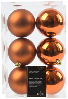Decoris kerstballen - 18x stuks - 8 cm - koper/cognac bruin - kunststof
