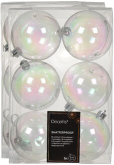 Decoris kerstballen - 18x stuks - 8 cm - transparant parelmoer - kunststof