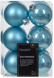 Decoris kerstballen - 24x - kunststof - ijsblauw - 6 cm