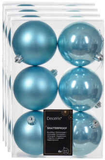 Decoris kerstballen - 24x - kunststof - ijsblauw - 8 cm