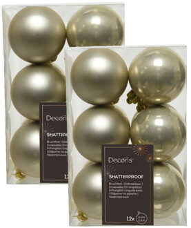 Decoris Kerstballen - 24x - licht parel/champagne -?6 cm - kunststof - mat/glans