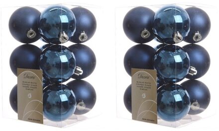 Decoris kerstballen - 24x st - donkerblauw - 6 cm - kunststof - mat/glans - kerstversiering